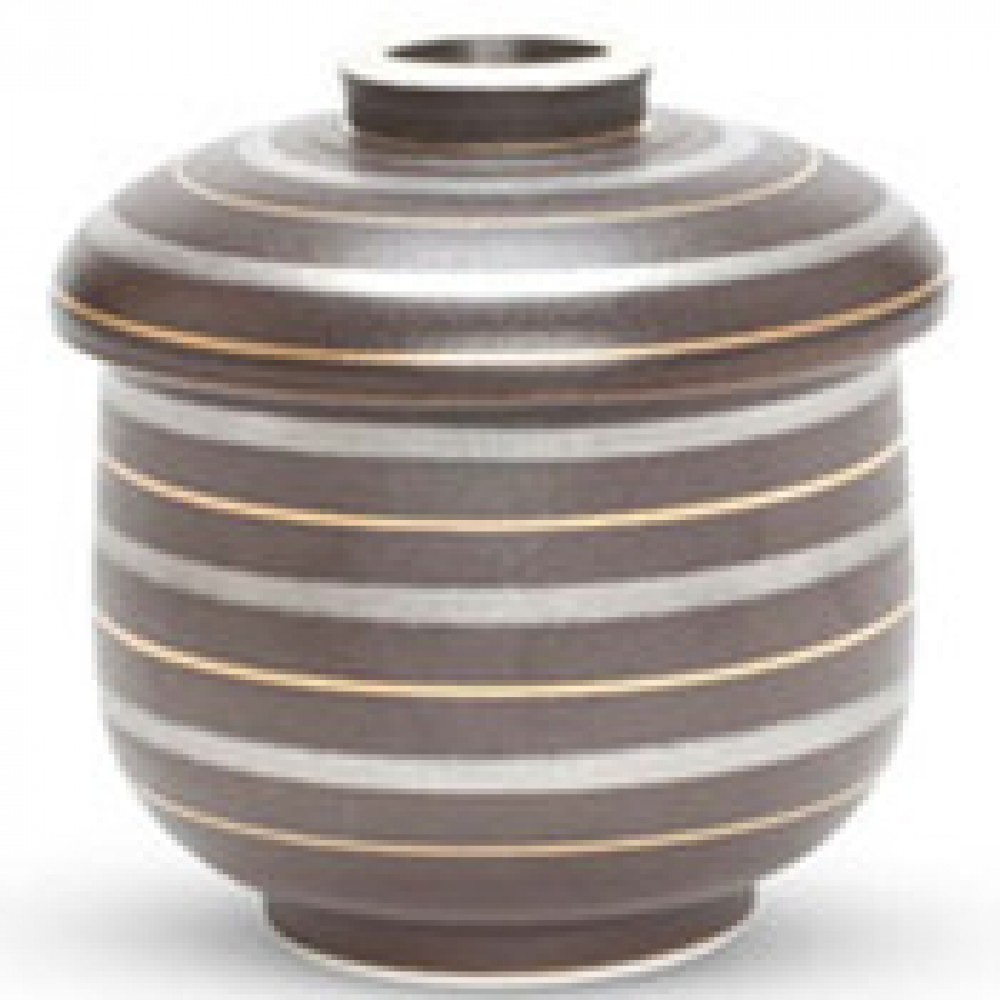 Black with Gold & Sliver Stripes Lidded Bowl