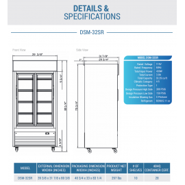 *Free shipping, please email order@jfkkitchen.com for the special offer* DSM-32SR 2-Glass Sliding Door Refrigerator    