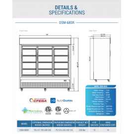 *Free shipping, please email order@jfkkitchen.com for the special offer* DSM-68SR  3-Glass Sliding Door Refrigerator 