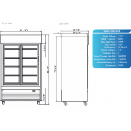 *Free shipping, please email order@jfkkitchen.com for the special offer* DSM-40SR  2-Glass Sliding Door Refrigerator  