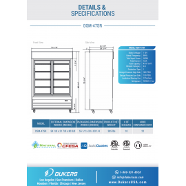 *Free shipping, please email order@jfkkitchen.com for the special offer* DSM-47SR  2-Glass Sliding Door Refrigerator