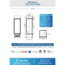 *Free shipping, please email order@jfkkitchen.com for the special offer* LG-430  Single Glass Swing Door Refrigerator