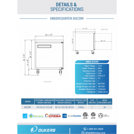 *Free shipping, please email order@jfkkitchen.com for the special offer*  UNDERCOUNTER  REFRIGERATOR DUC29R 1-DOOR