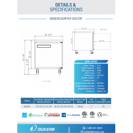 *Free shipping, please email order@jfkkitchen.com for the special offer* UNDERCOUNTER FREEZER DUC29F 1-DOOR