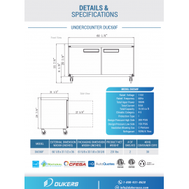 *Free shipping, please email order@jfkkitchen.com for the special offer* DUC60F 2-DOOR UNDERCOUNTER FREEZER