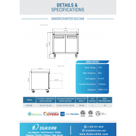 Free shipping, please email order@jfkkitchen.com for *special offer* Dukers Undercounter Refrigerator Model DUC36R 2-Door