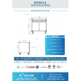 Free shipping, please email order@jfkkitchen.com for *special offer* Dukers UNDERCOUNTER FREEZER DUC36F 2-Door