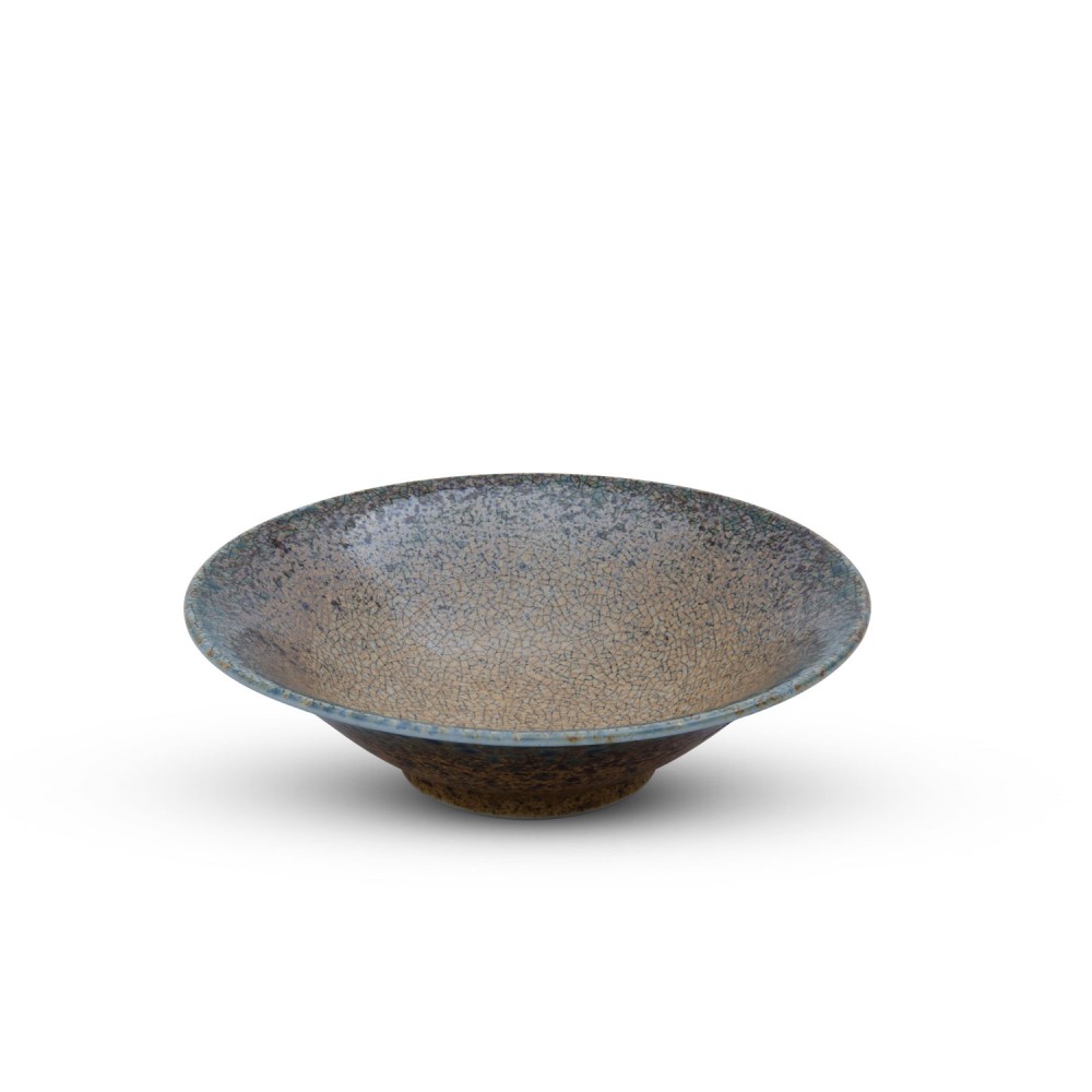 Brown Mosaic Blue Rimmed Shallow Bowl