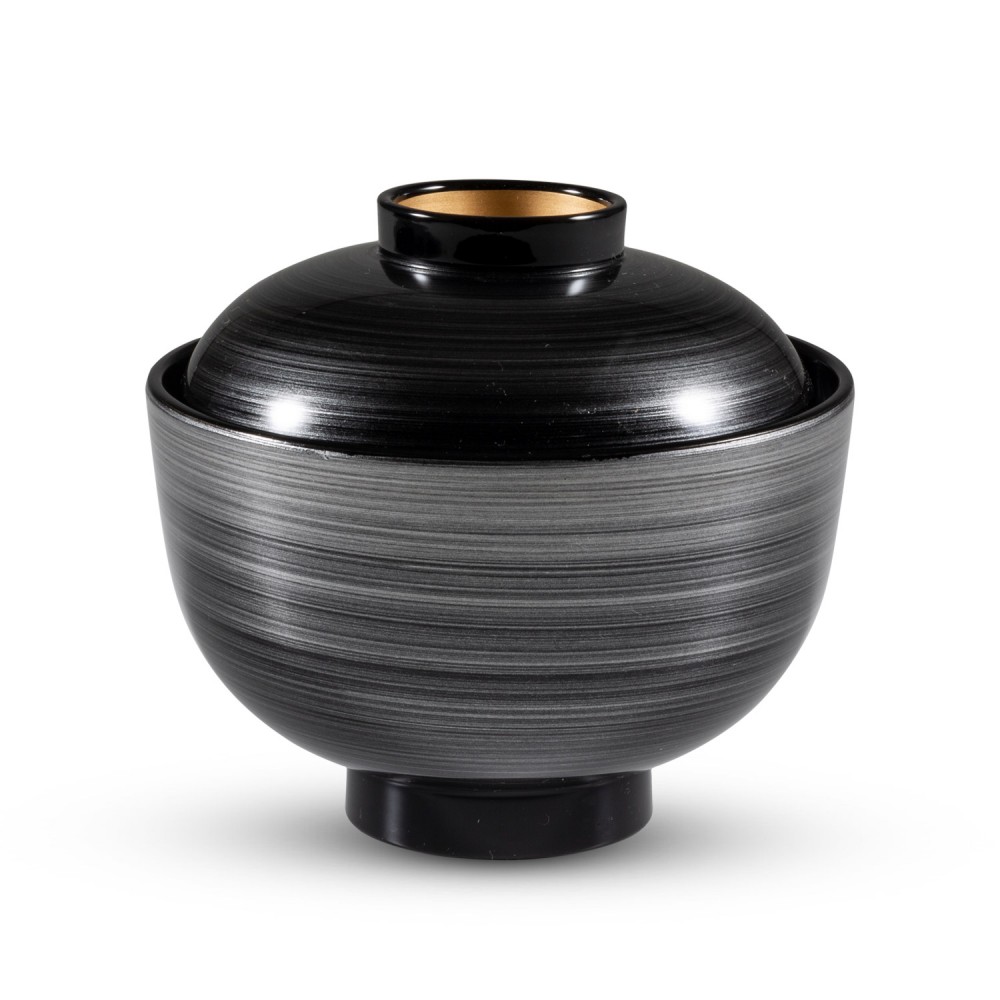 Brushed Silver Black Plastic Lidded Bowl