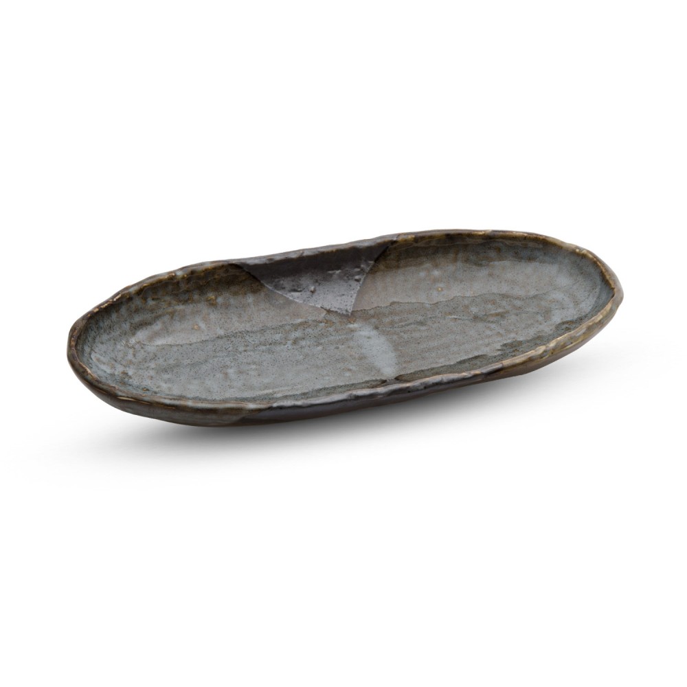 Gray Textured Abstract Oval Plate