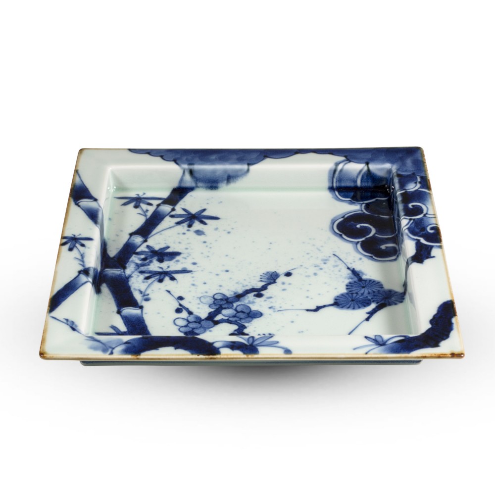 Shochikubai Arita Porcelain Square Blue Plate