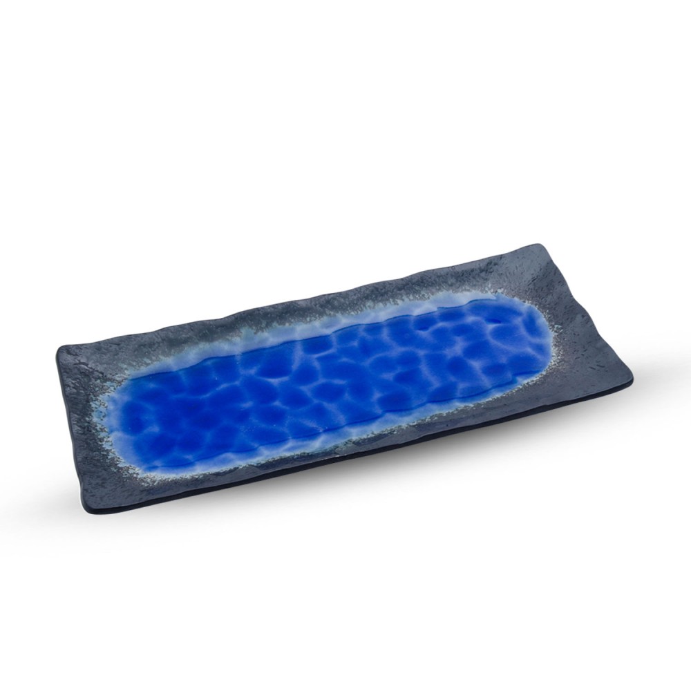 Royal Blue Black Rimmed Rectangular Plate