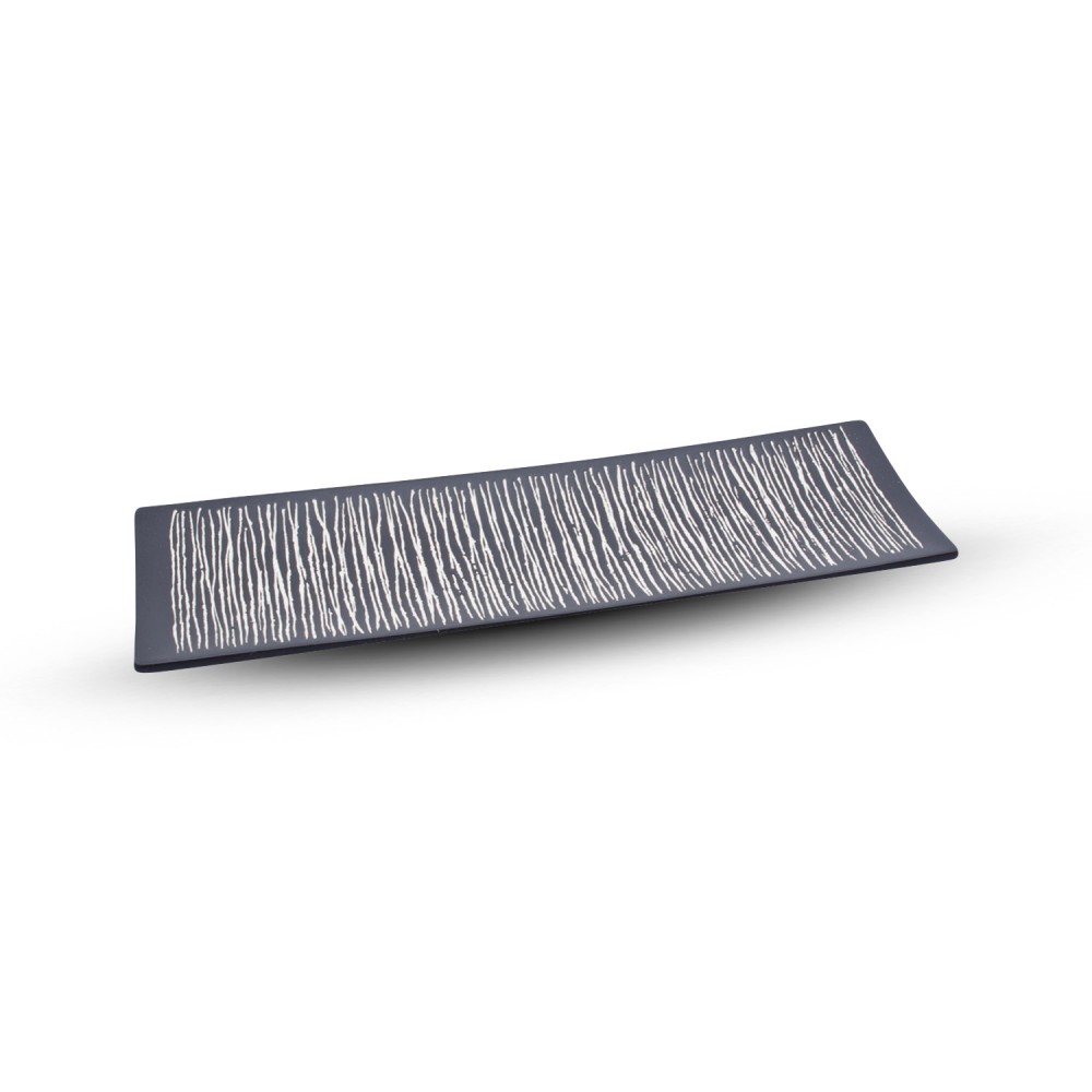 Erba White Striped Black Rectangular Plate