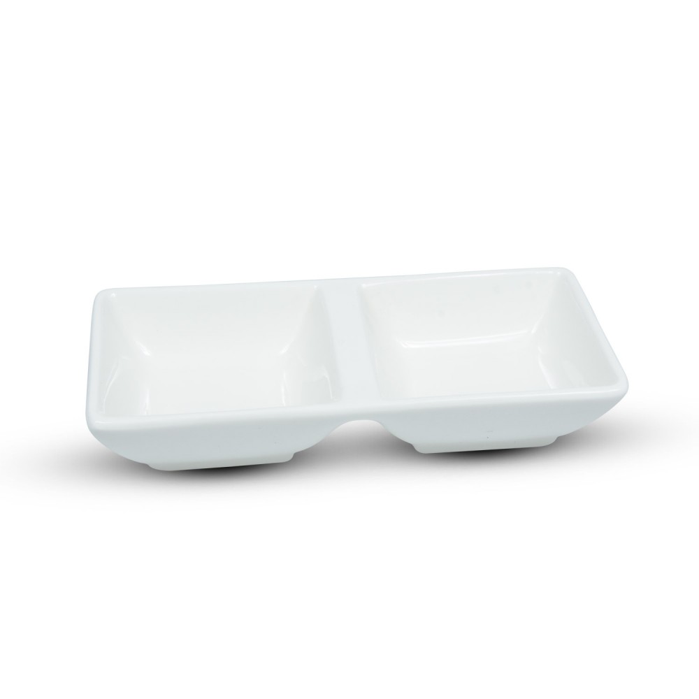 Alumina White Rectangular Double Sauce Dish, JSDS-J28201